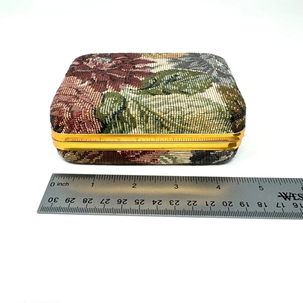 Vintage Floral Tapestry Hard Case Travel Jewelry Box with Necklace Pouch